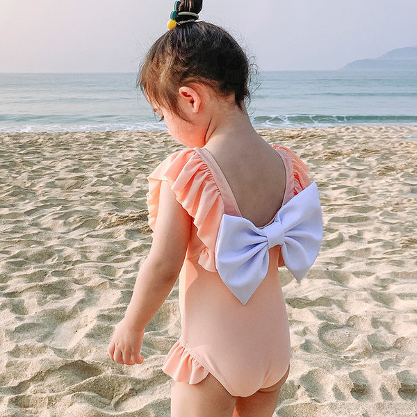 Παιδικό μαγιό σε μπλε και κορδέλα για κορίτσια