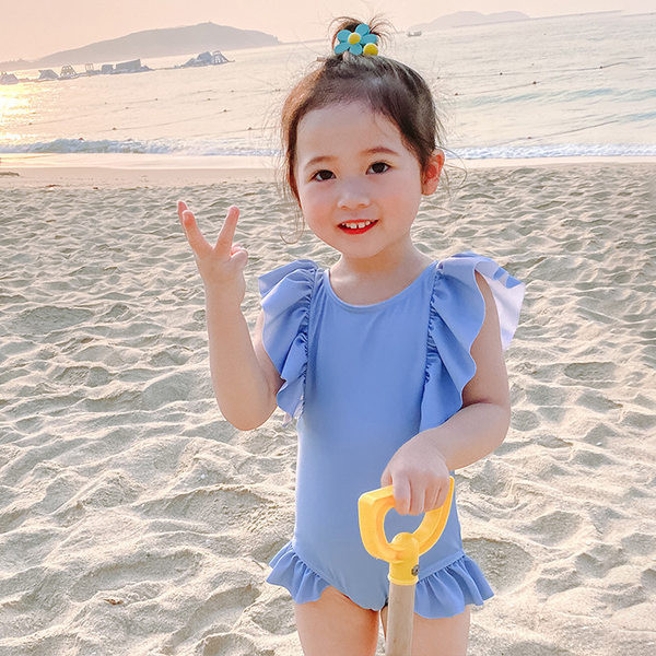 Παιδικό μαγιό σε μπλε και κορδέλα για κορίτσια