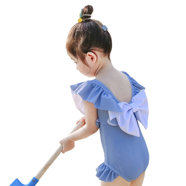 Παιδικό μαγιό σε μπλε και κορδέλα για κορίτσια