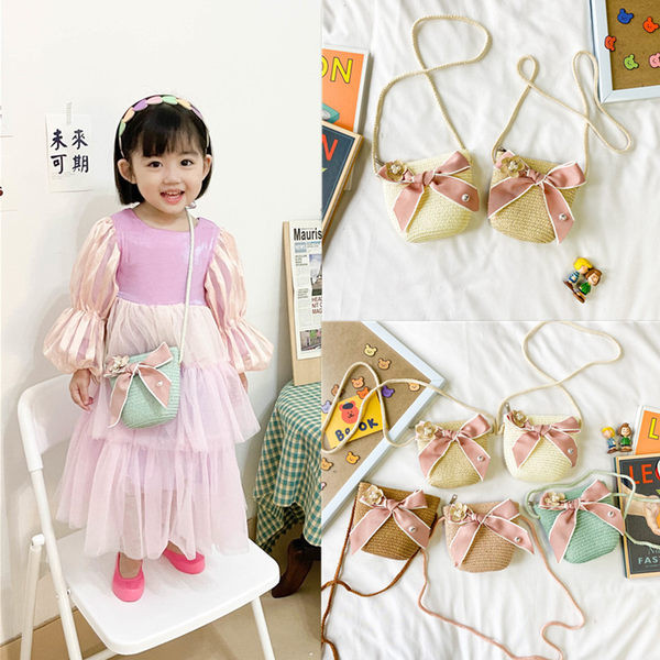 Κομψή παιδική πλεκτή τσάντα με μακριά λαβή για κορίτσια