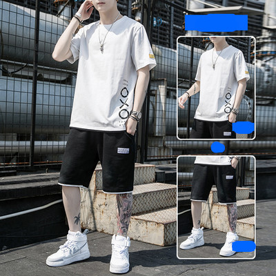 Ανδρικό βαμβακερό σετ με επιγραφή και οβάλ ντεκολτέ