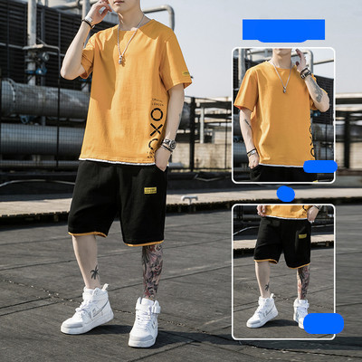 Ανδρικό βαμβακερό σετ με επιγραφή και οβάλ ντεκολτέ