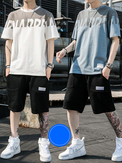 Ανδρικό βαμβακερό σετ με επιγραφή και οβάλ ντεκολτέ