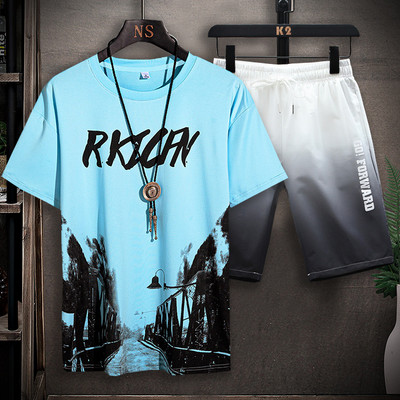 Meeste igapäevane komplekt kaheosalisest T-särgist ja lühikestest pükstest