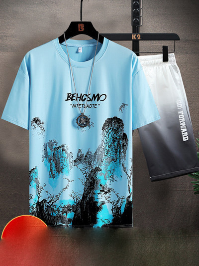 Meeste igapäevane komplekt kaheosalisest T-särgist ja lühikestest pükstest