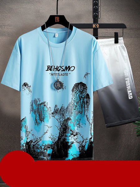 Meeste igapäevane komplekt kaheosalisest T-särgist ja lühikestest pükstest