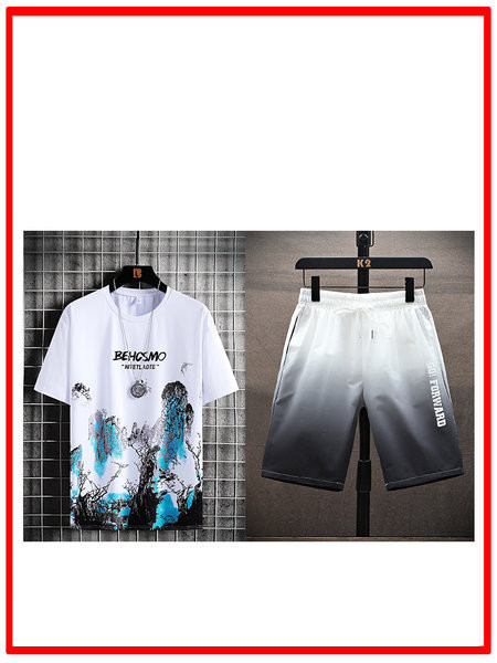 Meeste igapäevane komplekt kaheosalisest T-särgist ja lühikestest pükstest