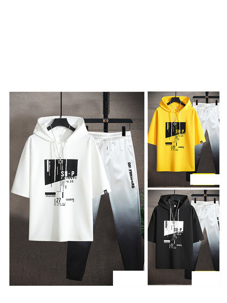 Moodne meeste komplekt kaheosalistest pükstest ja kapuutsiga pluusist