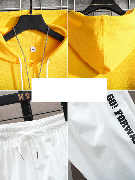 Moodne meeste komplekt kaheosalistest pükstest ja kapuutsiga pluusist