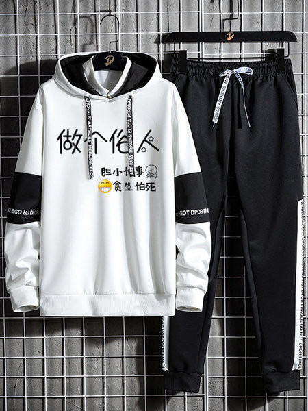 Ανδρικό αθλητικό καθημερινό σετ με κουκούλα και επιγραφή