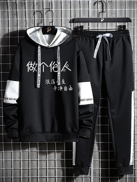 Ανδρικό αθλητικό καθημερινό σετ με κουκούλα και επιγραφή