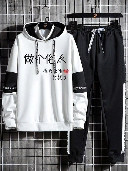 Ανδρικό αθλητικό καθημερινό σετ με κουκούλα και επιγραφή