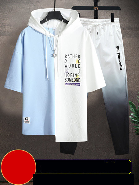 Ανδρικό καλοκαιρινό κοστούμι σε δύο μέρη μπλούζα με κουκούλα και παντελόνι