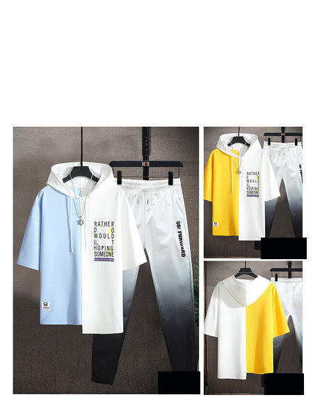 Ανδρικό καλοκαιρινό κοστούμι σε δύο μέρη μπλούζα με κουκούλα και παντελόνι