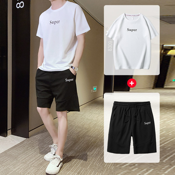 Meeste vabaaja tekstiga T-särgi komplekt ja lühikesed lühikesed püksid