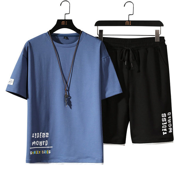 Kaheosaline vabaaja meeste komplekt - ovaalse kaelusega pluus ja lühikesed püksid