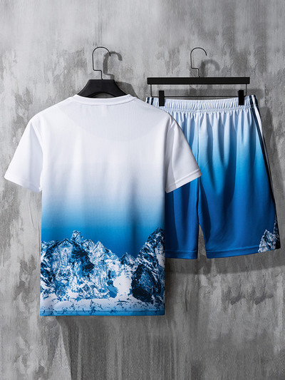 Meeste vabaaja komplekt T-särgist ja lühikestest pükstest halli ja sinise värviga