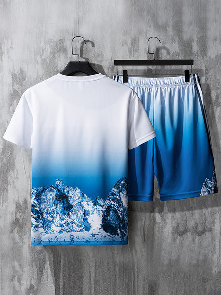 Meeste vabaaja komplekt T-särgist ja lühikestest pükstest halli ja sinise värviga