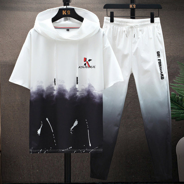 Casual meeste T-särkide komplekt kapuutsi ja pükstega