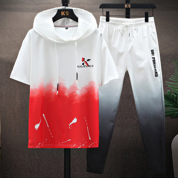 Casual meeste T-särkide komplekt kapuutsi ja pükstega