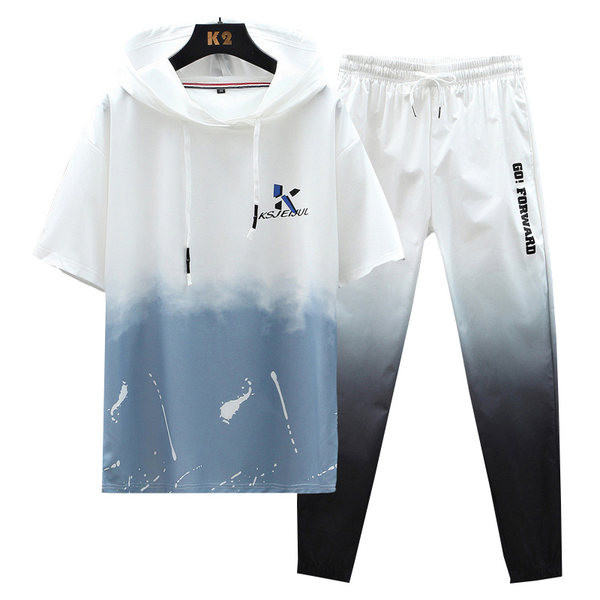 Casual meeste T-särkide komplekt kapuutsi ja pükstega