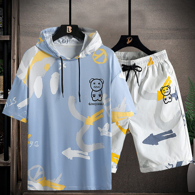 Sportsko-casual muški komplet od dva dijela majice s kapuljačom i kratkih hlačica