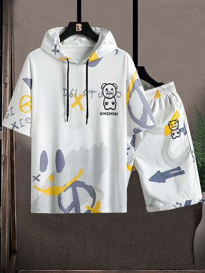 Sportsko-casual muški komplet od dva dijela majice s kapuljačom i kratkih hlačica