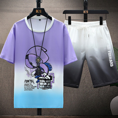 Ανδρική αθλητική φόρμα με  σορτς και  μπλουζάκι με οβάλ λαιμόκοψη