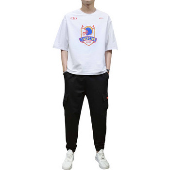 Мъжки спортен комплект от долнище  и тениска с цветна апликация