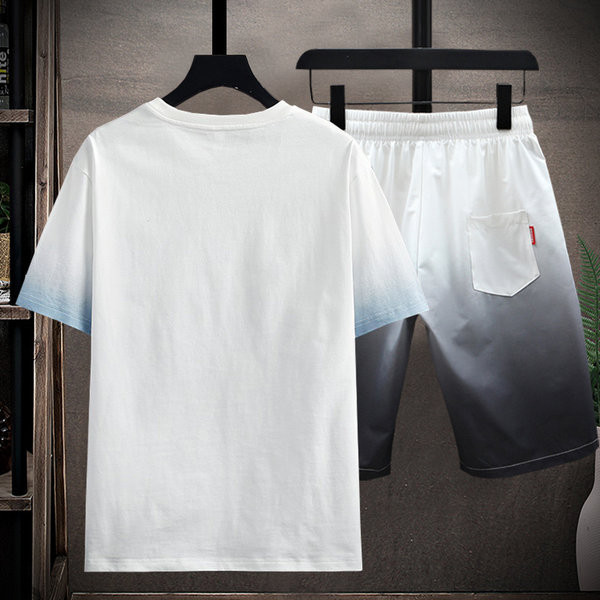 Ikdienas vīriešu T-kreklu komplekts ar ovālu kakla izgriezumu un šorti ar apdruku