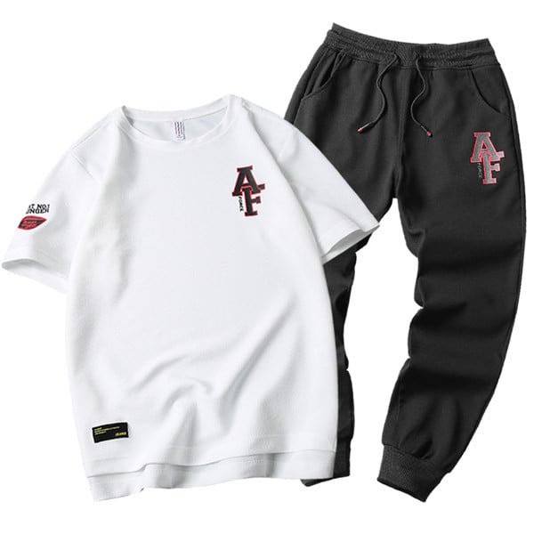 Casual ανδρική φόρμα από μπλουζάκι και μακρύ παντελόνι με κέντημα