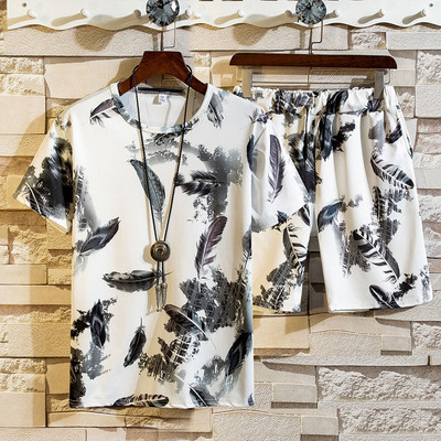 Ανδρικό αθλητικό καθημερινό σετ σε δύο μέρη με απλικέ και τσέπες