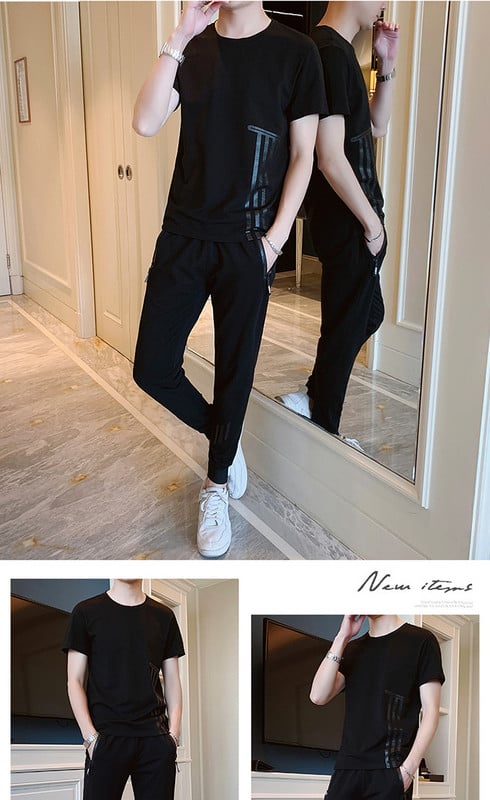 Meeste sport- ja vabaajameeskond T-särgist ja pikkadest pükstest