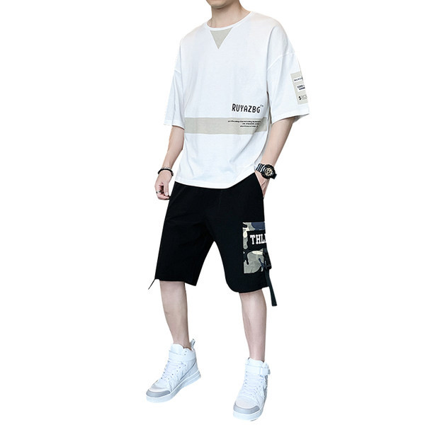 Мъжки спортен комплект от тениска и къс панталон с джобове