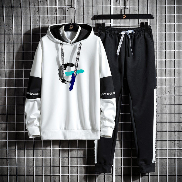 Ανδρικό αθλητικό καθημερινό σετ με κουκούλα και μακριά μανίκια
