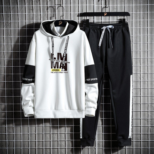Ανδρικό αθλητικό καθημερινό σετ με κουκούλα και μακριά μανίκια