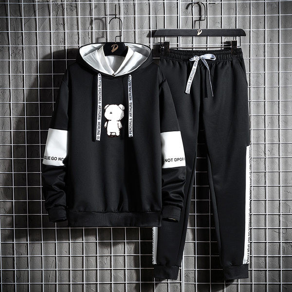 Ανδρικό αθλητικό καθημερινό σετ με κουκούλα και μακριά μανίκια