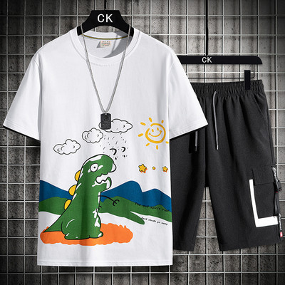 Нов модел мъжки спортен екип от тениска с щампа и къси панталони