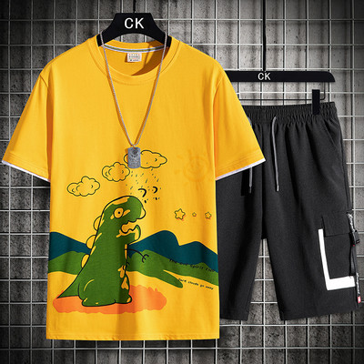 Нов модел мъжки спортен екип от тениска с щампа и къси панталони