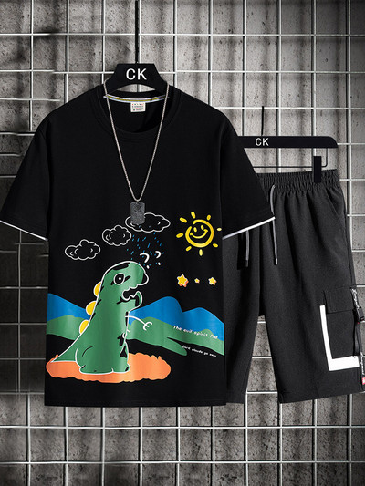 Нов модел мъжки спортен екип от тениска с щампа и къси панталони