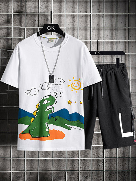 Нов модел мъжки спортен екип от тениска с щампа и къси панталони