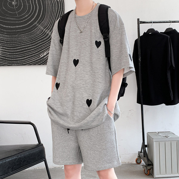 Памучен летен сет с апликация сърца