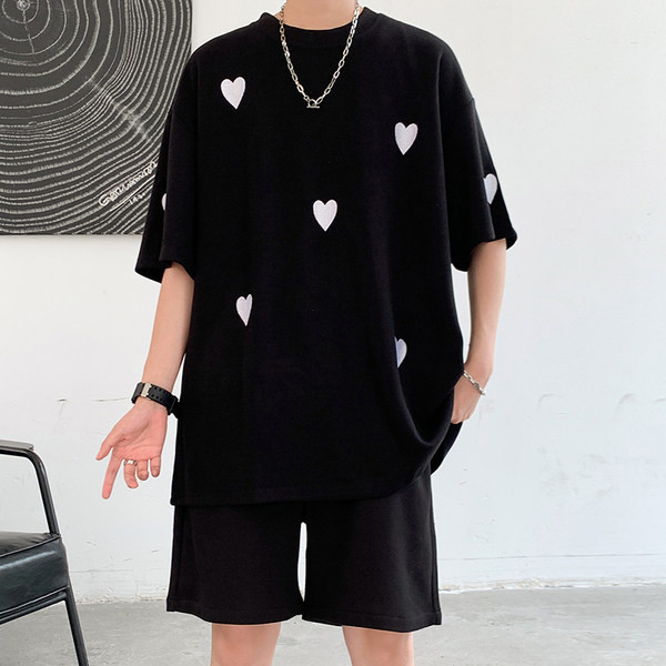 Памучен летен сет с апликация сърца