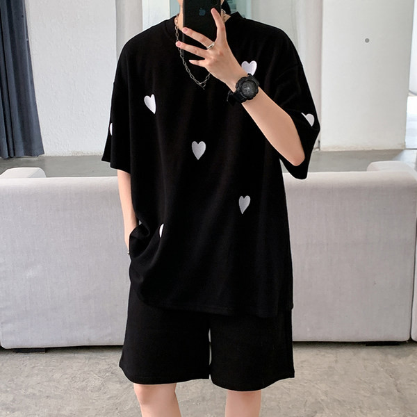 Памучен летен сет с апликация сърца