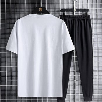 Мъжки спортен комплект от две части тениска с обло деколте и долнище