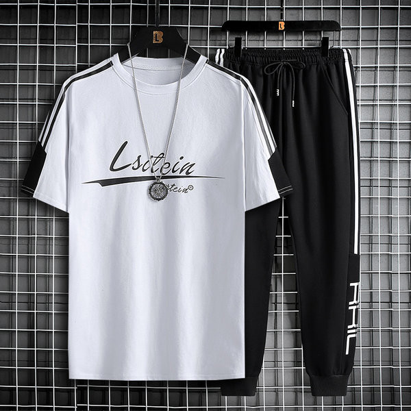 Meeste spordikomplekt kaheosalisest ümara kaelusega T-särgist ja pükstest