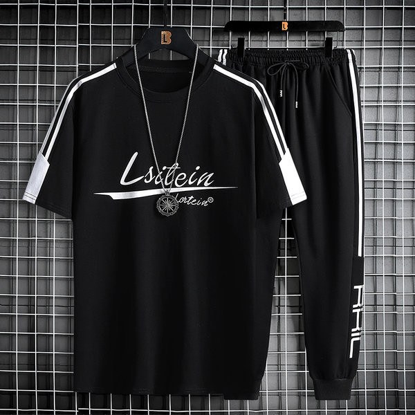 Meeste spordikomplekt kaheosalisest ümara kaelusega T-särgist ja pükstest