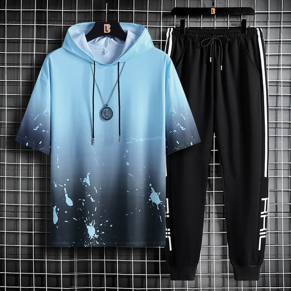 Ανδρικό σετ νέου μοντέλου - από μπλουζάκι με κουκούλα και παντελόνι