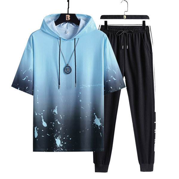 Ανδρικό σετ νέου μοντέλου - από μπλουζάκι με κουκούλα και παντελόνι