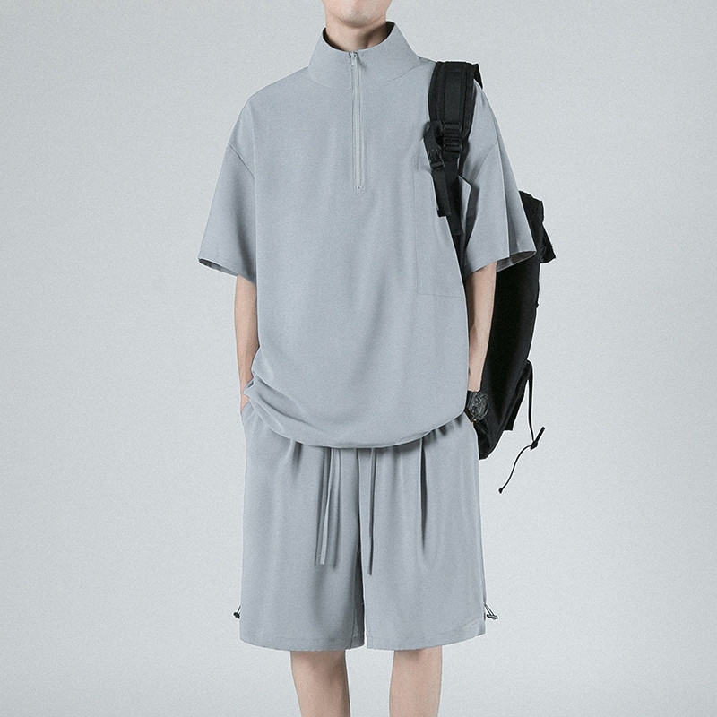 Σπορ-casual σετ μπλούζας με φερμουάρ και σορτς